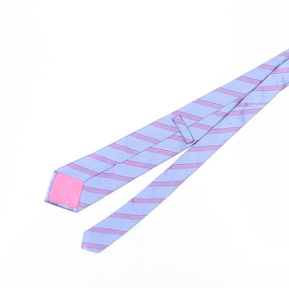 T.M.Lewin Men's Blue Striped Silk Tie 176cm Handmade