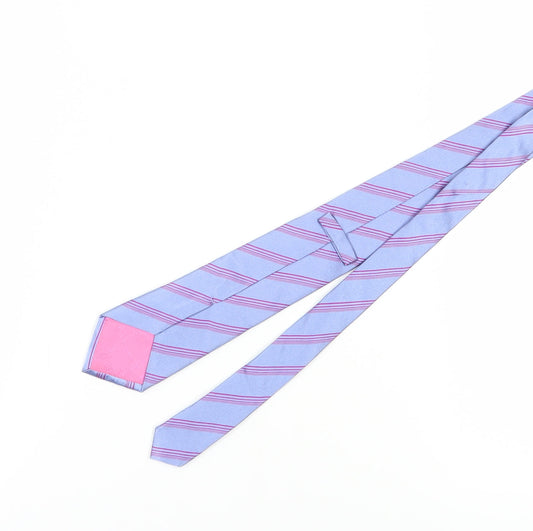 T.M.Lewin Men's Blue Striped Silk Tie 176cm Handmade