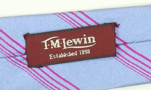 T.M.Lewin Men's Blue Striped Silk Tie 176cm Handmade