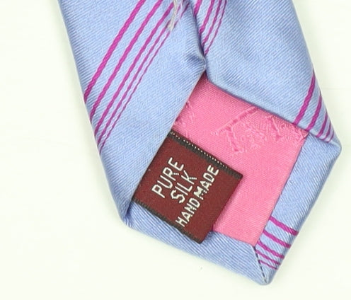T.M.Lewin Men's Blue Striped Silk Tie 176cm Handmade