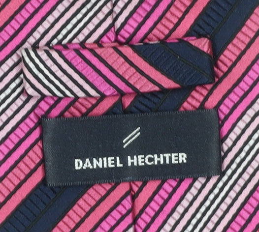 Mens Daniel Hechter Pink Striped 100% Silk Designer Tie