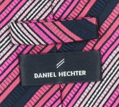 Mens Daniel Hechter Pink Striped 100% Silk Designer Tie