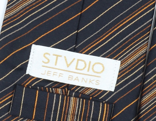 STVDIO Jeff Banks Men's Black Striped Silk Tie