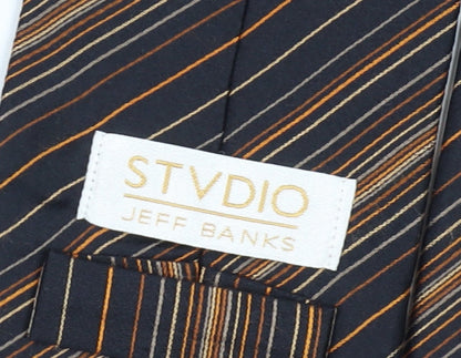 STVDIO Jeff Banks Men's Black Striped Silk Tie