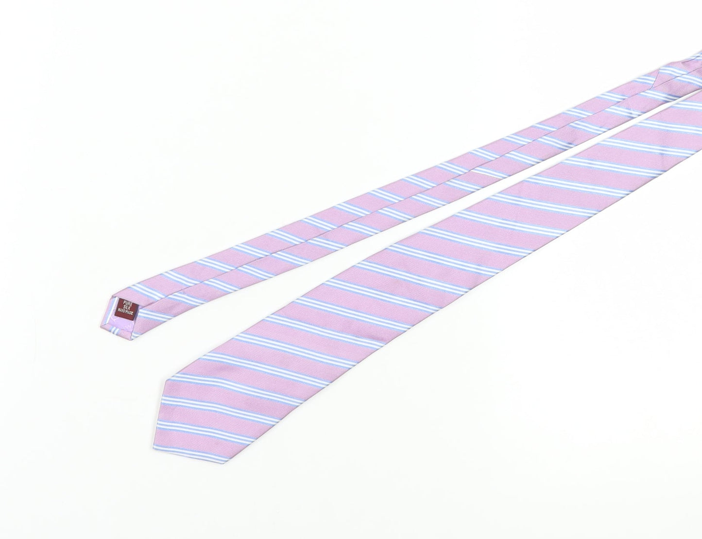 TM Lewin Men's Pink Striped Silk Handmade Tie