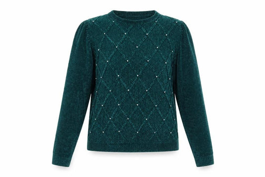 Front view of Honor Millburn Women's Green Beaded jumper S