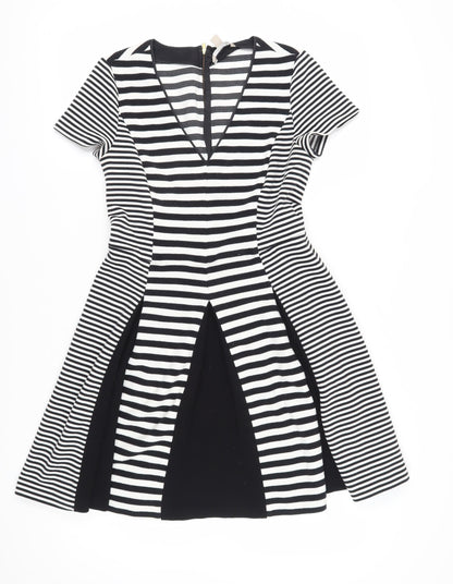 Banana Republic Women Black Striped Fit & Flare Dress Size 8