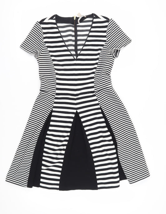 Banana Republic Women Black Striped Fit & Flare Dress Size 8
