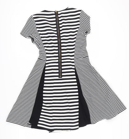Banana Republic Women Black Striped Fit & Flare Dress Size 8