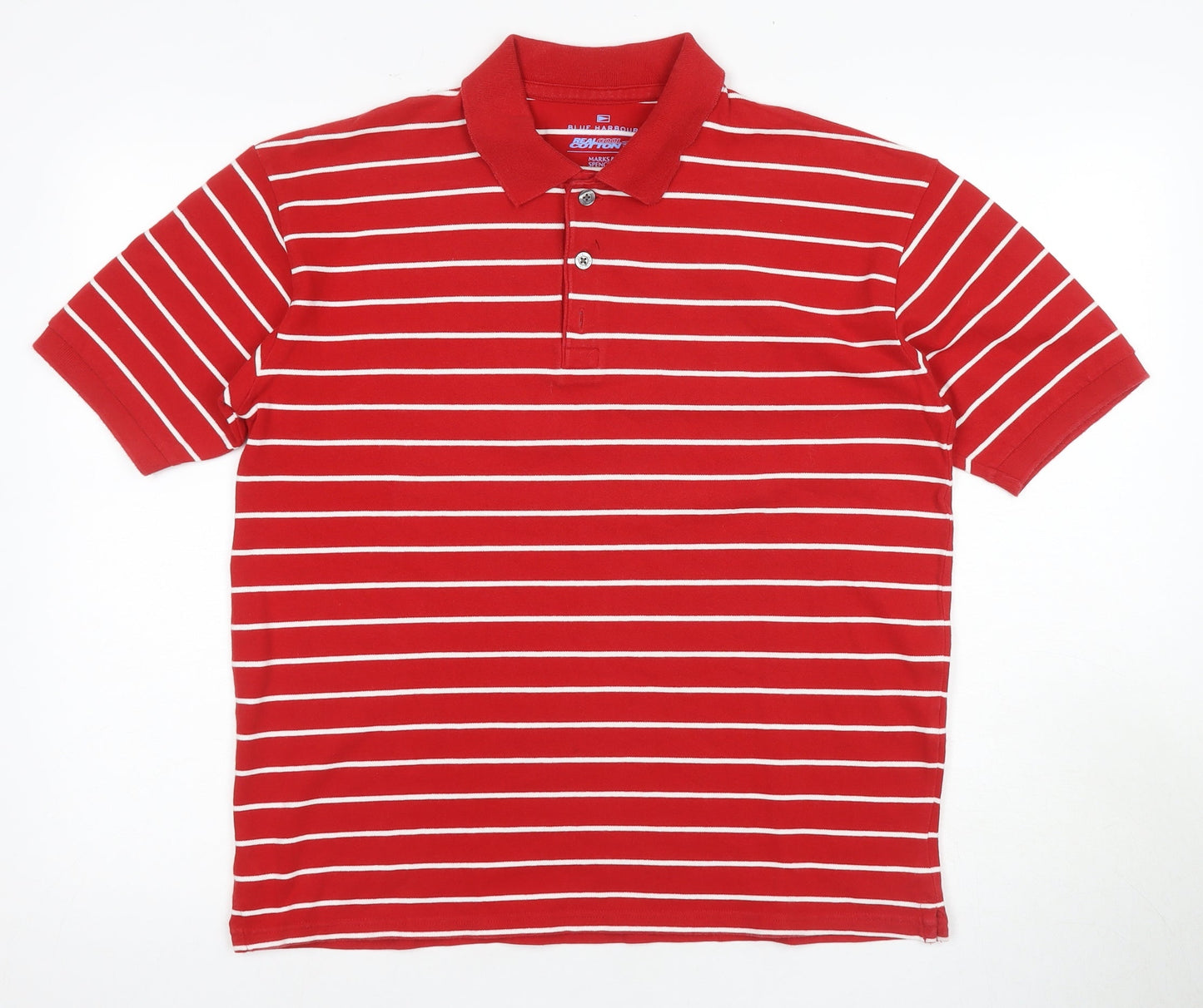 Marks and Spencer Men's Red Striped Polo Shirt S