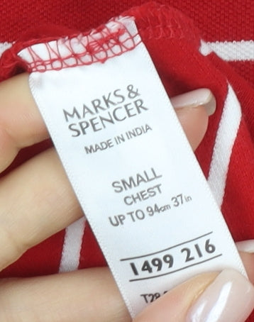 Marks and Spencer Men's Red Striped Polo Shirt S