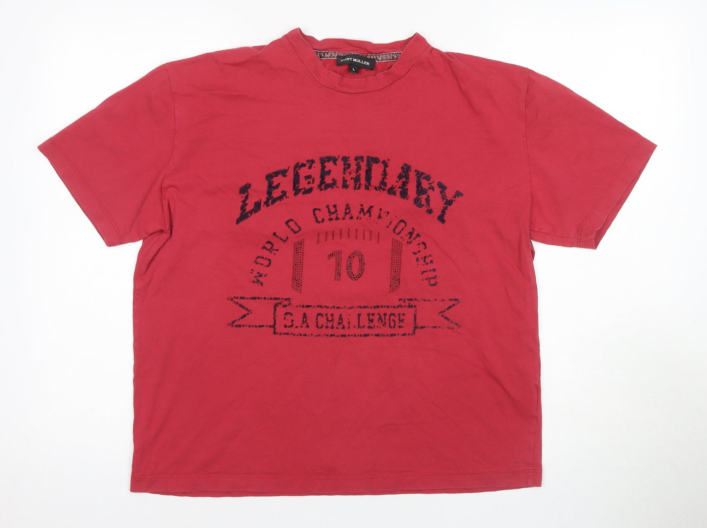 Kurt Muller Red Relaxed T-Shirt L Crew Neck