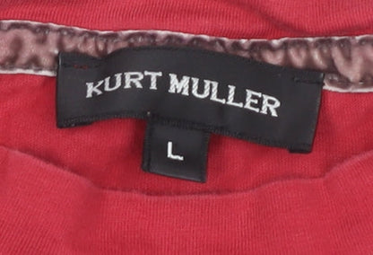 Kurt Muller Red Relaxed T-Shirt L Crew Neck