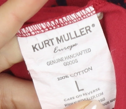 Kurt Muller Red Relaxed T-Shirt L Crew Neck