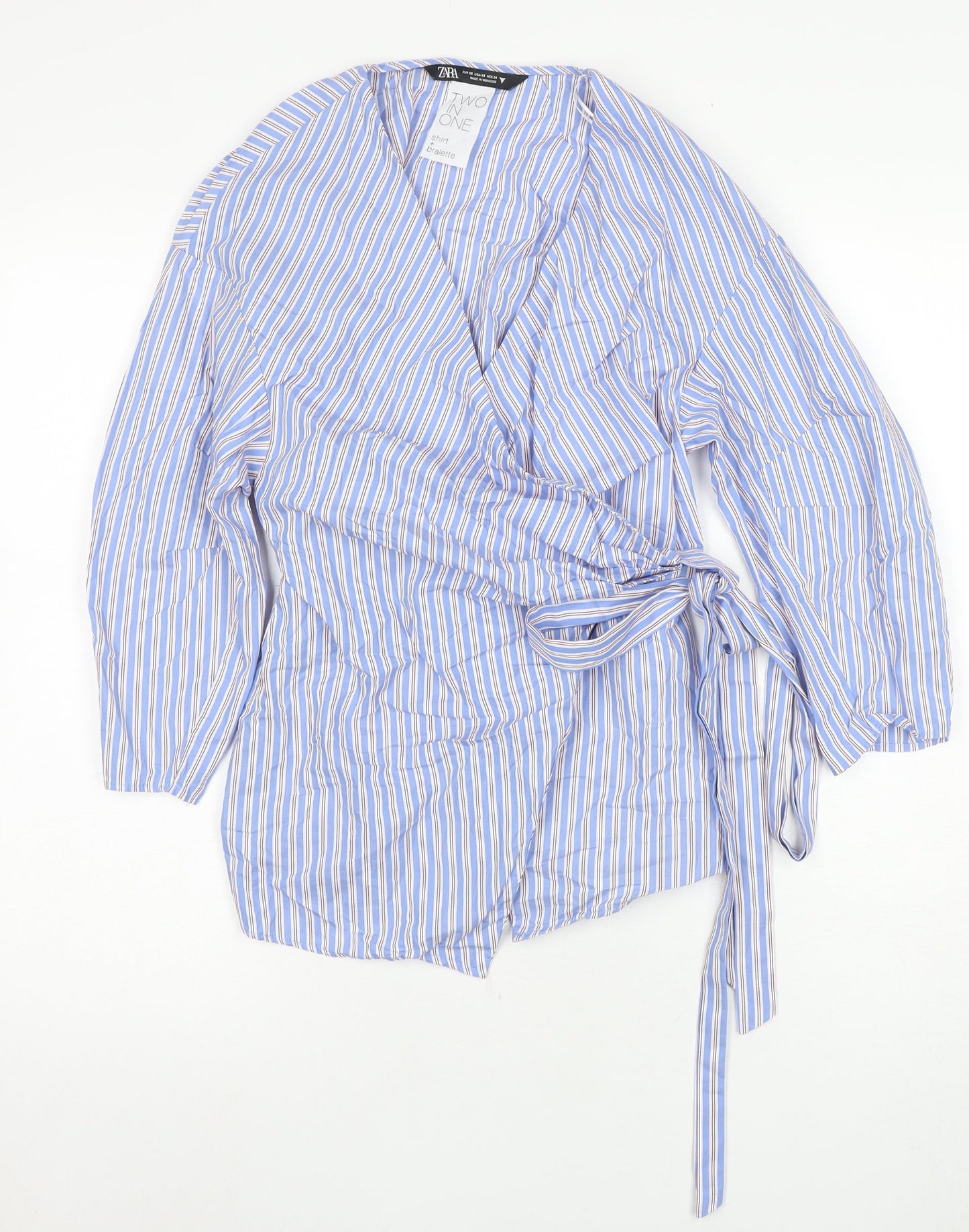 Womens UK Size 6 Zara Blue Wrap Blouse