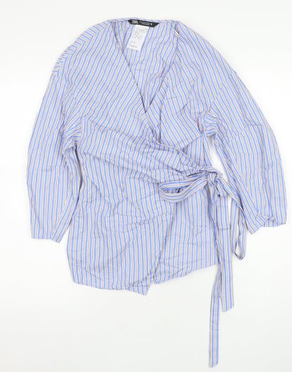 Womens UK Size 6 Zara Blue Wrap Blouse