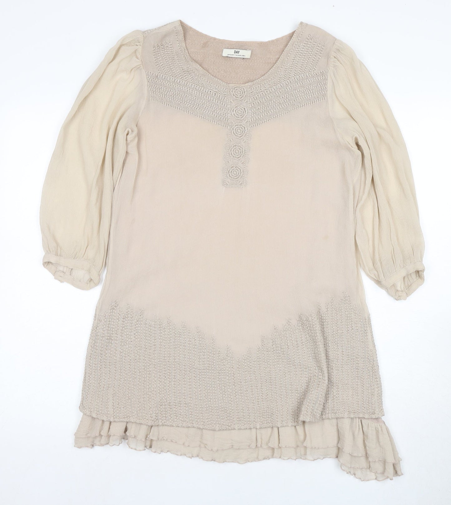 DAY Birger Women Beige A-Line 3/4 Sleeve Silk Dress