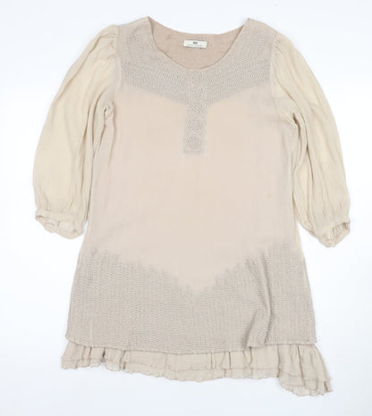 DAY Birger Women Beige A-Line 3/4 Sleeve Silk Dress