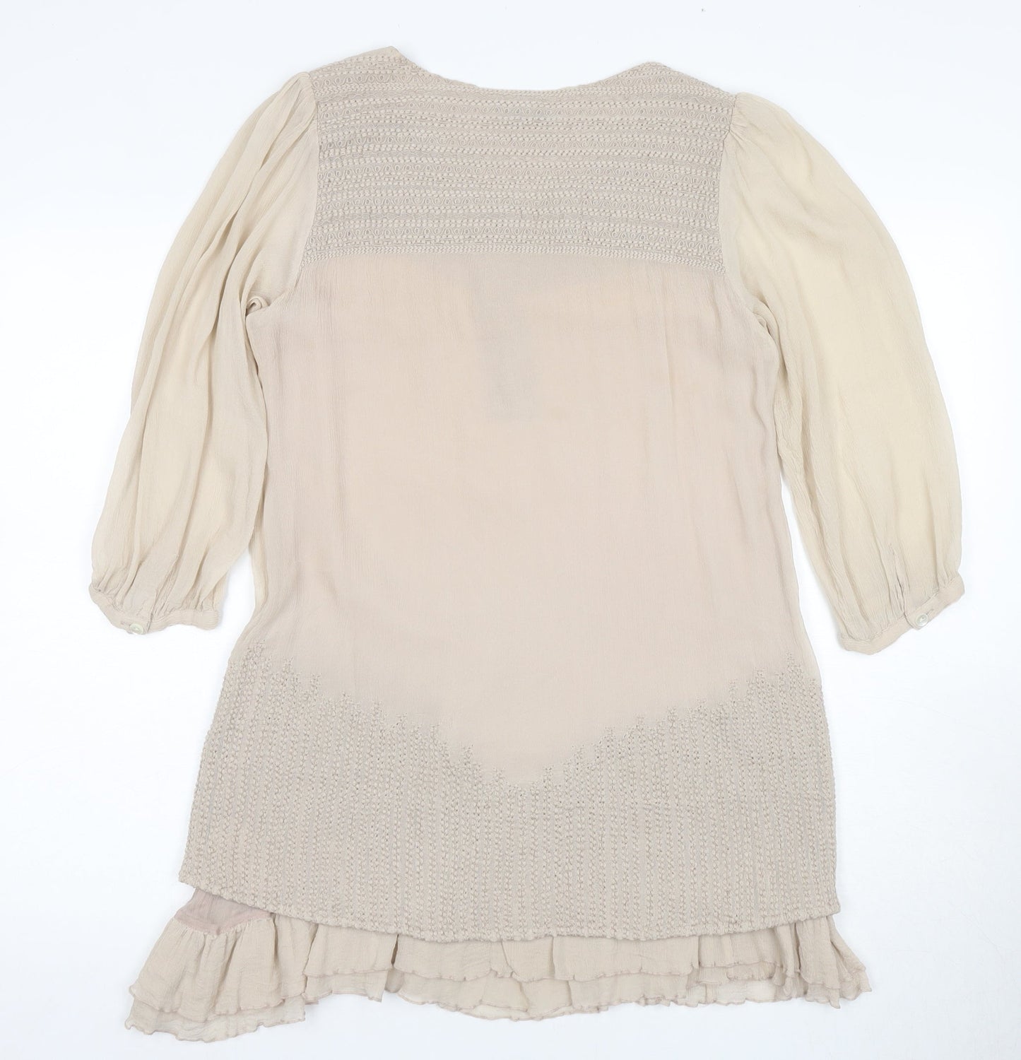 DAY Birger Women Beige A-Line 3/4 Sleeve Silk Dress