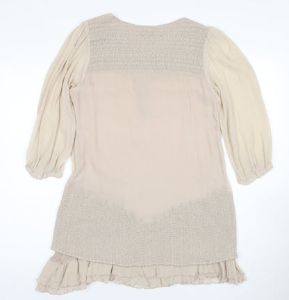 DAY Birger Women Beige A-Line 3/4 Sleeve Silk Dress