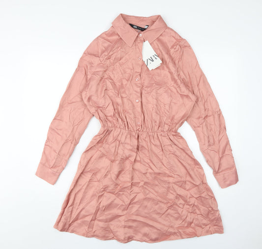 Zara Pink Women’s Shirt Dress, Size 8, Spring Casual