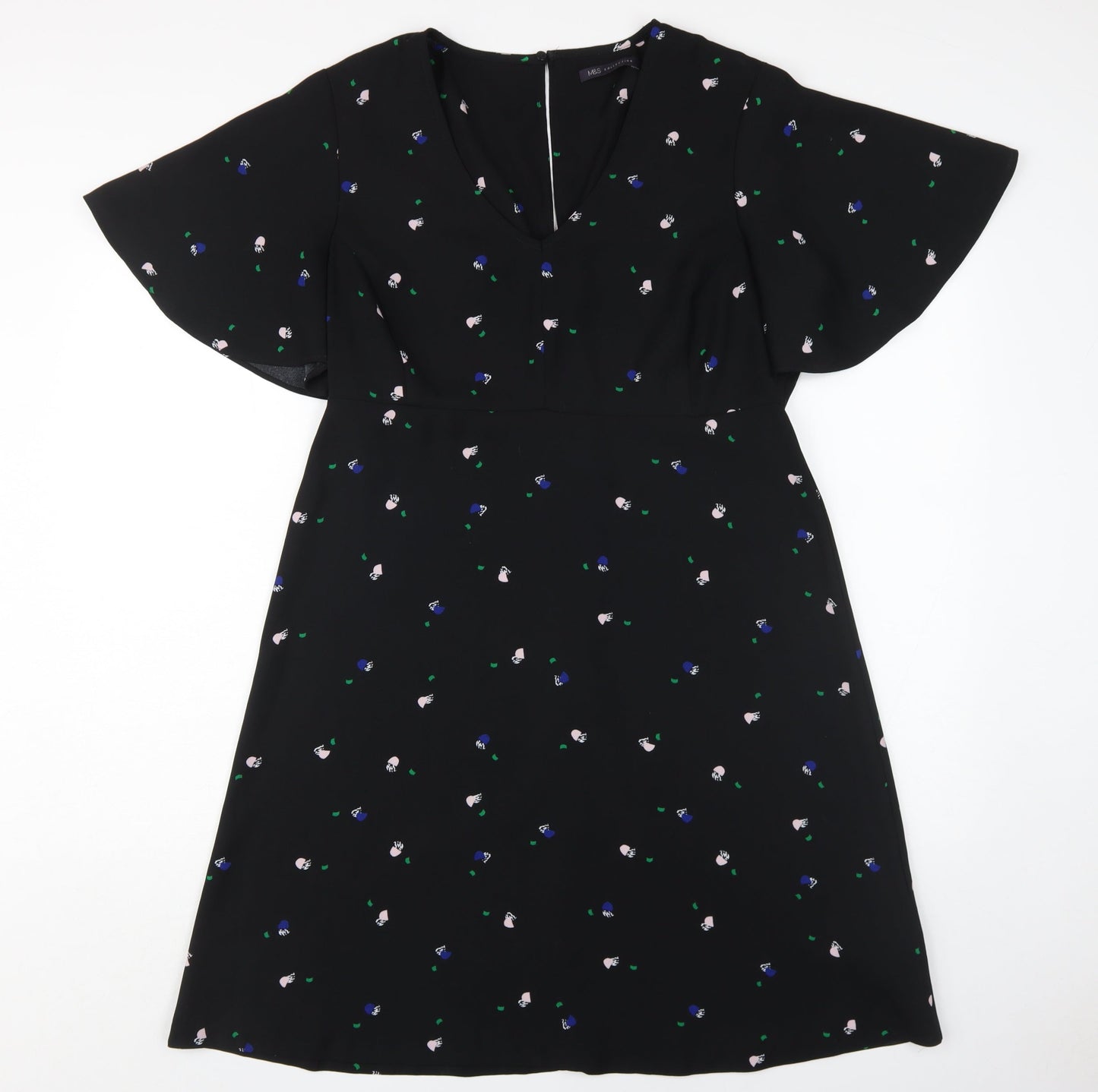 Marks and Spencer Women's Black Floral Dress V-Neck