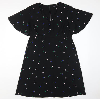 Marks and Spencer Women's Black Floral Dress V-Neck