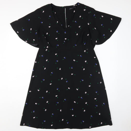 Marks and Spencer Women's Black Floral Dress V-Neck
