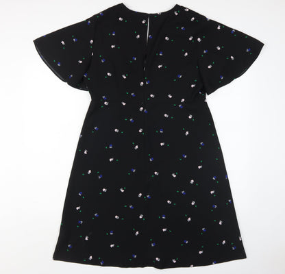 Marks and Spencer Women's Black Floral Dress V-Neck
