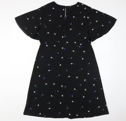 Marks and Spencer Women's Black Floral Dress V-Neck