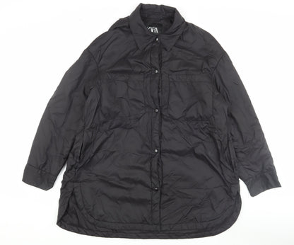 Zara Men's Black Puffer Jacket M Snap Closure Casual