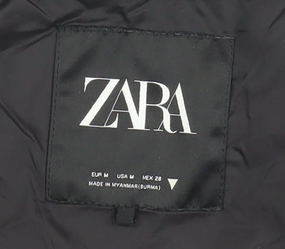 Zara Men's Black Puffer Jacket M Snap Closure Casual