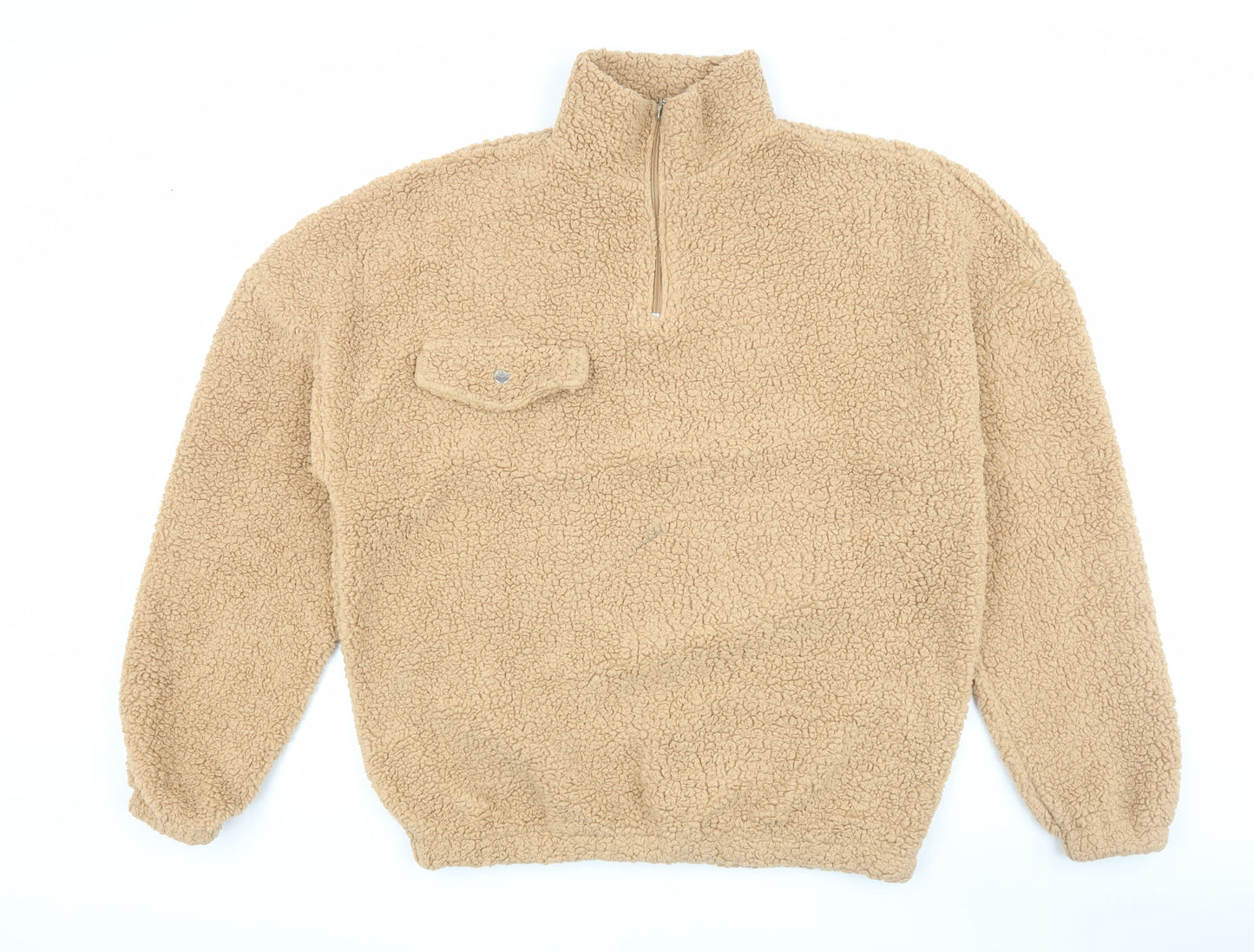 Boohoo Women's Beige Fleece Jacket M Casual 1/2 Zip