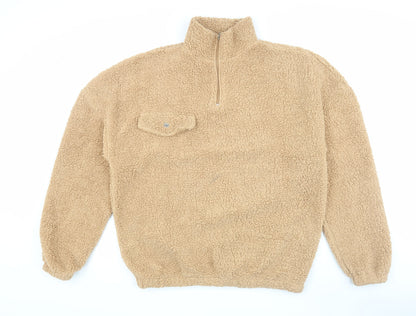 Boohoo Women's Beige Fleece Jacket M Casual 1/2 Zip