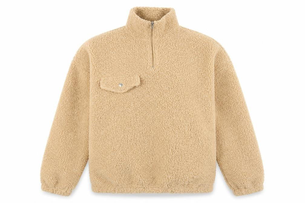Boohoo Women's Beige Fleece Jacket M Casual 1/2 Zip