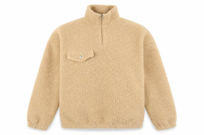 Boohoo Women's Beige Fleece Jacket M Casual 1/2 Zip