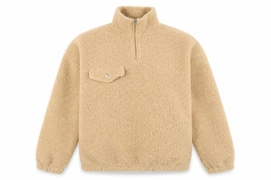 Boohoo Women's Beige Fleece Jacket M Casual 1/2 Zip