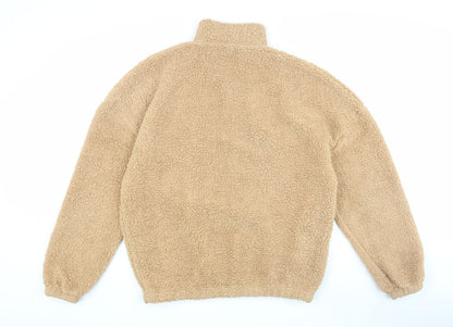 Boohoo Women's Beige Fleece Jacket M Casual 1/2 Zip