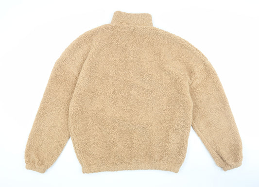 Boohoo Women's Beige Fleece Jacket M Casual 1/2 Zip
