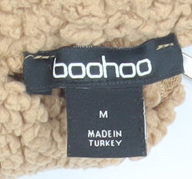 Boohoo Women's Beige Fleece Jacket M Casual 1/2 Zip