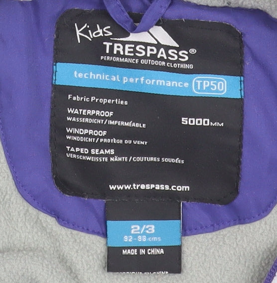 Trespass Girls Purple Puffer Jacket 2-3 Waterproof