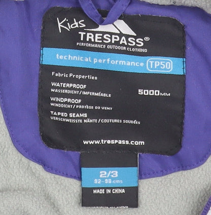 Trespass Girls Purple Puffer Jacket 2-3 Waterproof