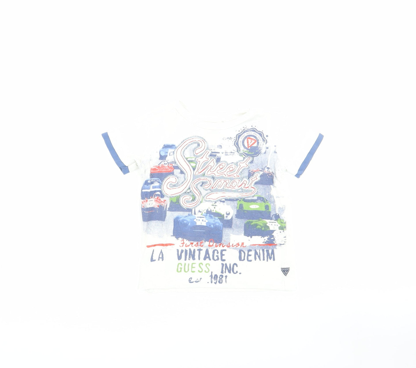 Guess Boys' White T-Shirt, 12 Months, Cars Graphic