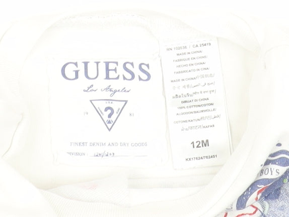 Guess Boys' White T-Shirt, 12 Months, Cars Graphic