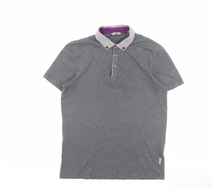 Ted Baker Men's Grey Polo Shirt Medium Short Sleeve