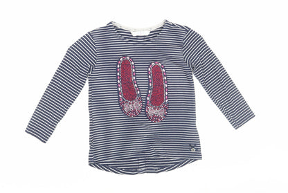 Jasper Conran Girls Blue Striped Long Sleeve T-Shirt 4-5 Yrs