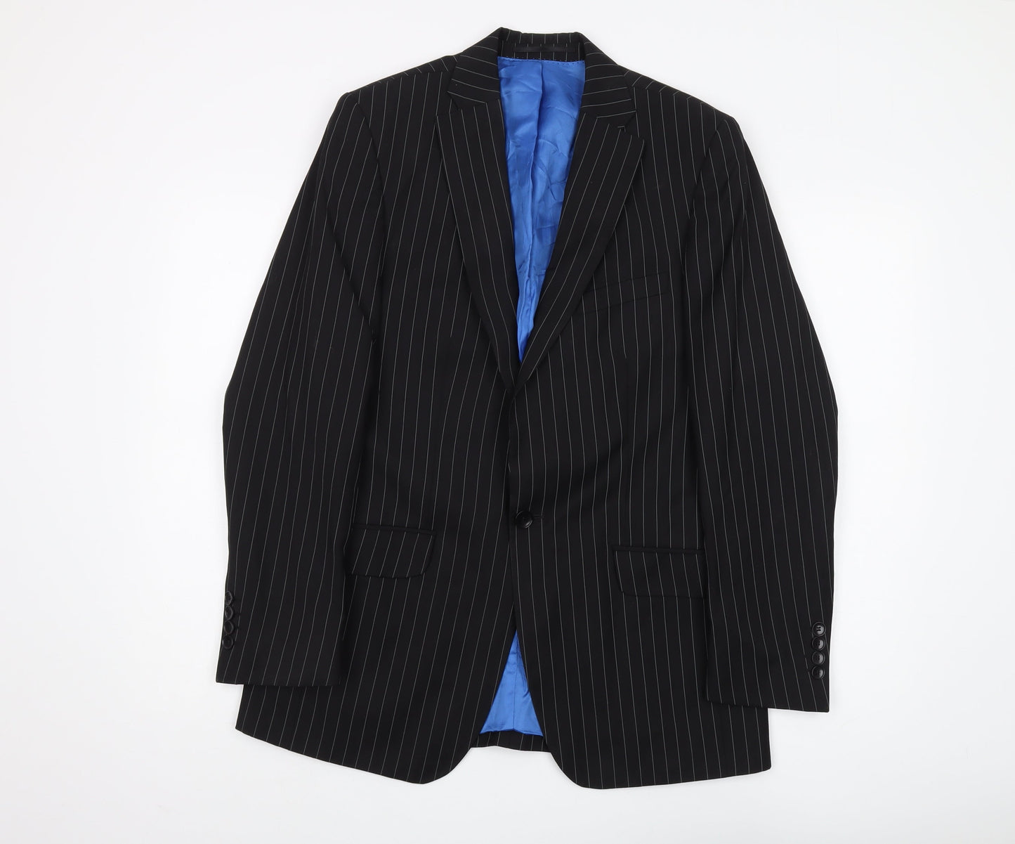 1860 Men's Black Pinstripe Suit Jacket 38R Regular Fit