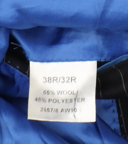 1860 Men's Black Pinstripe Suit Jacket 38R Regular Fit