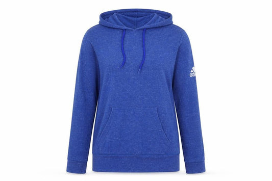 Front view of Adidas Women's Blue S Pullover Hoodie with Logo