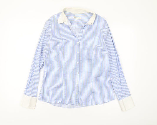 Austin Reed Women's Blue Striped Button-Up Shirt 14